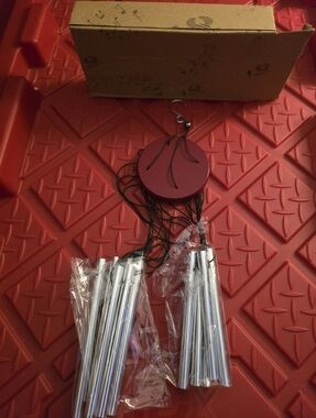Decorative Wind Chime with Red Wooden Top and Silver Tubes
